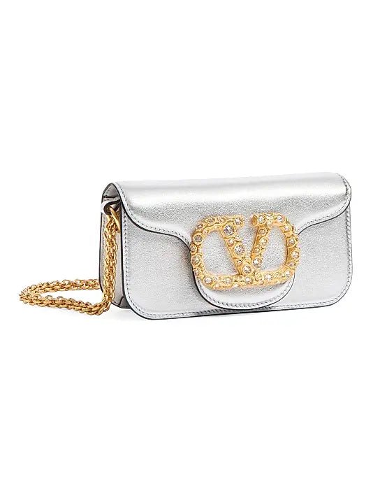 Valentino Garavani Locò Small Silver Bag – Cuero Metálico y Cristales - Image 2