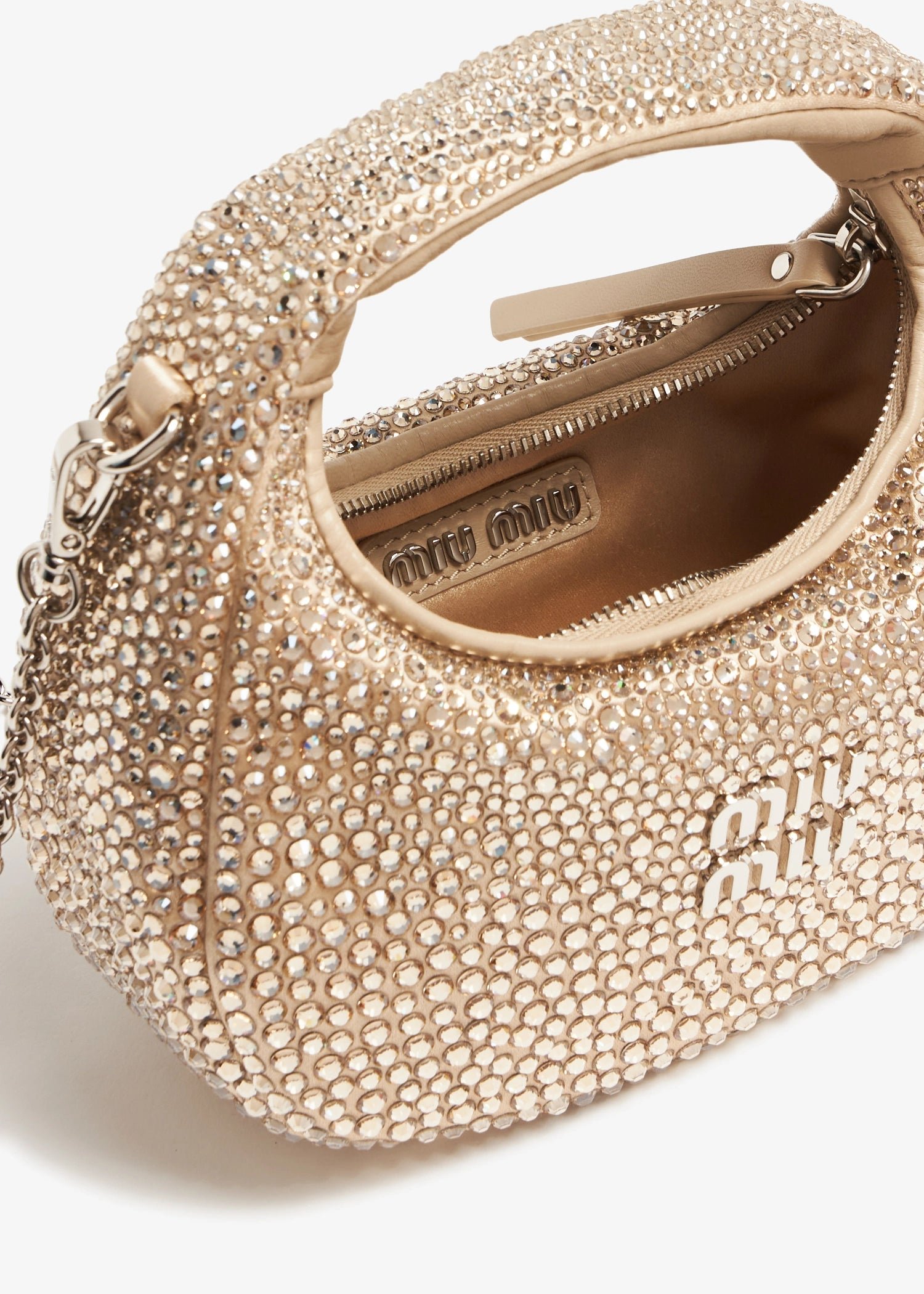 Mini Bag Miu Miu con Cristales Dorada – Cuero Hecho a Mano, Brillo de Lujo - Image 3